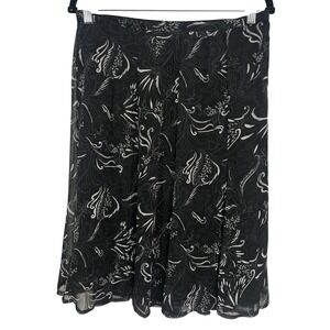 Sag Harbor Midi Skirt 12P Vintage 90s Y2K Floral Print Black White